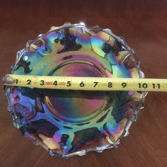 Vintage Indiana Glass Blue Iridescent Diamond Point Ruffled Trim Hostess Plate - Picture 12 of 13